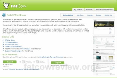 Fatcow WordPress website installer